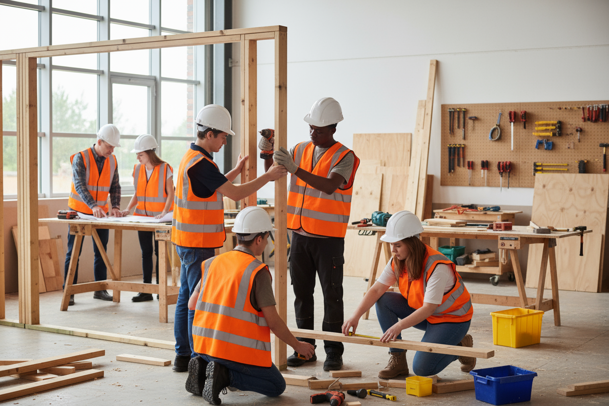young adult students learning construction 